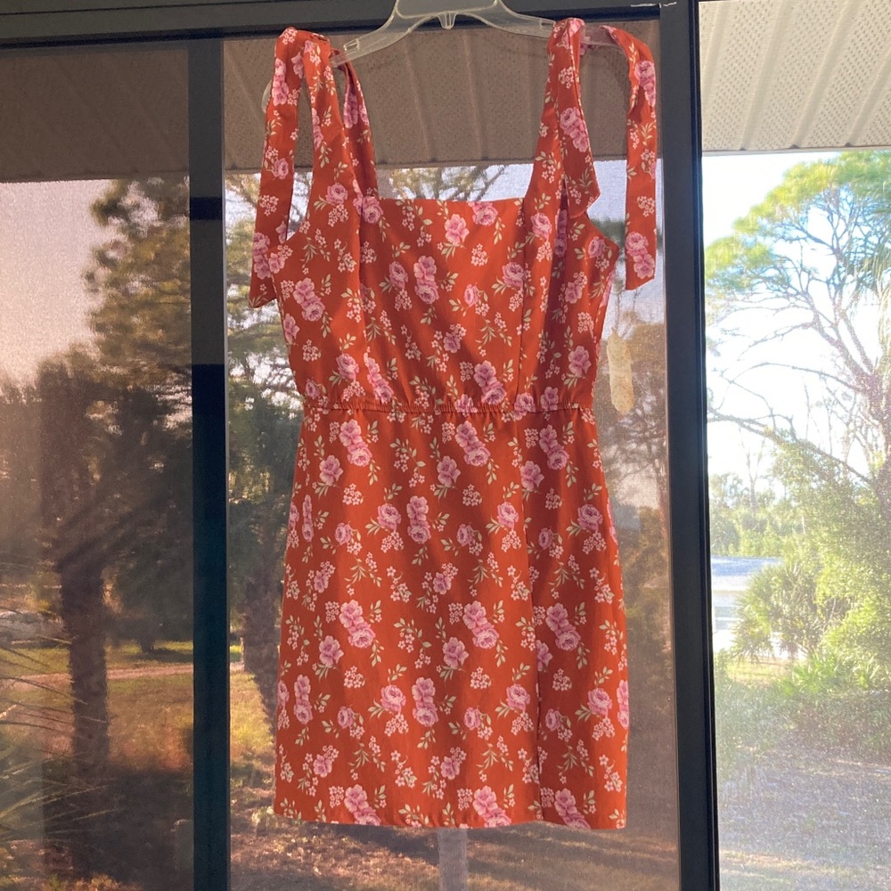 Altar'd State Floral Dark Orange/Clay Lined Dress Sz M NWT $69.95 Retail